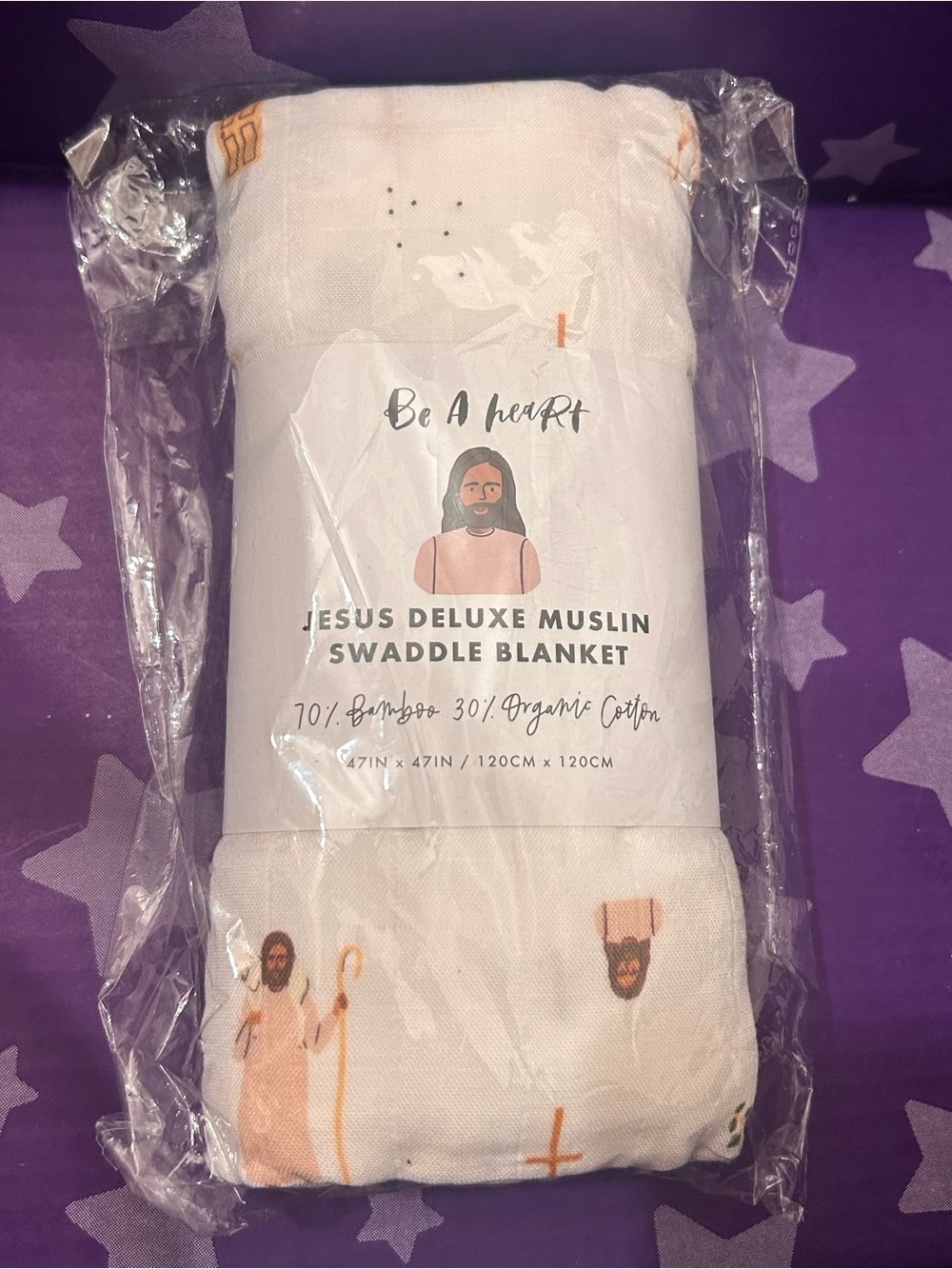 Jesus Deluxe Muslin Swaddle Blanket - White with Orange Accents